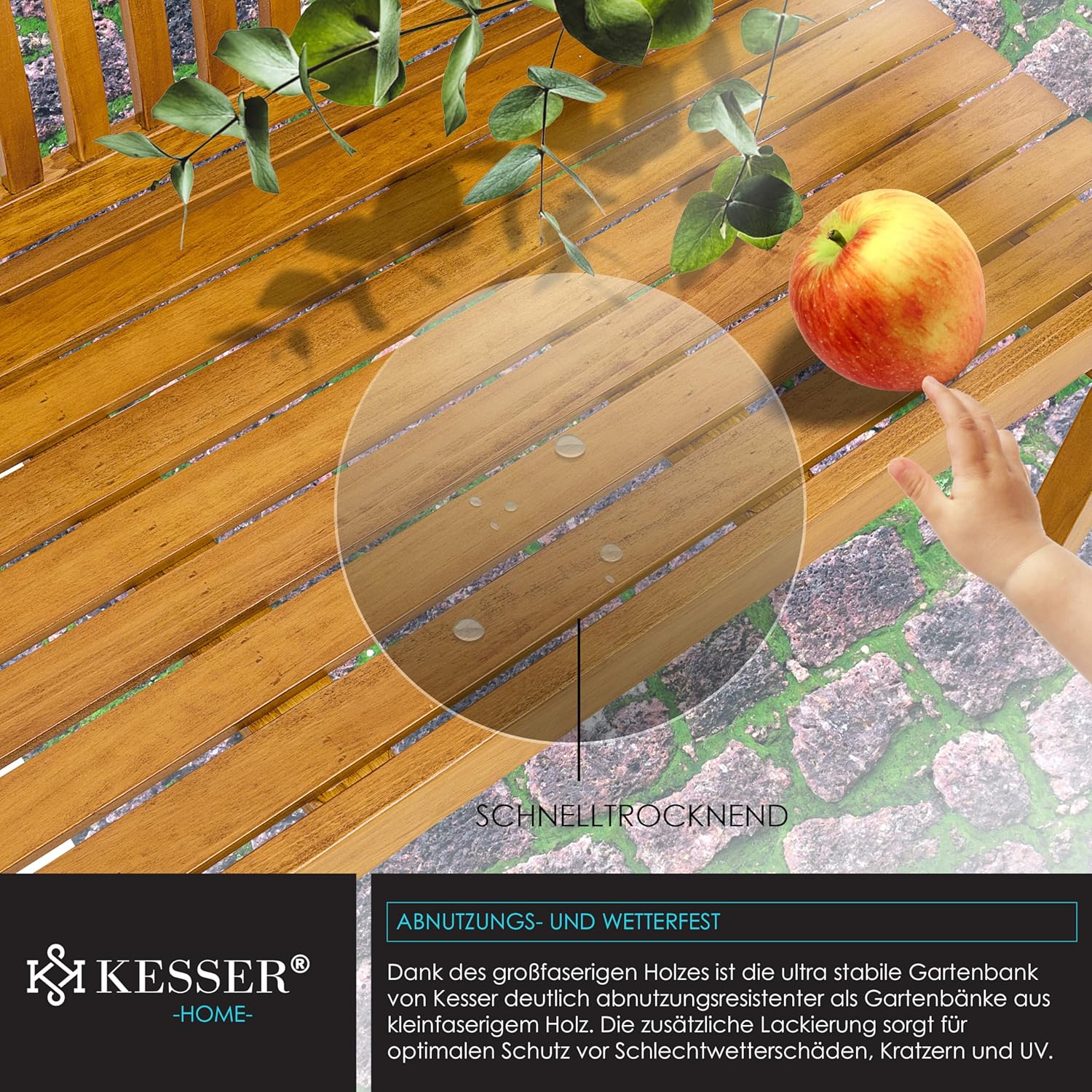 Tuinbank van hout weerbestendig - parkbank 125 cm - met regenhoes - 320 kg belastbaar - bruin - Afbeelding 5