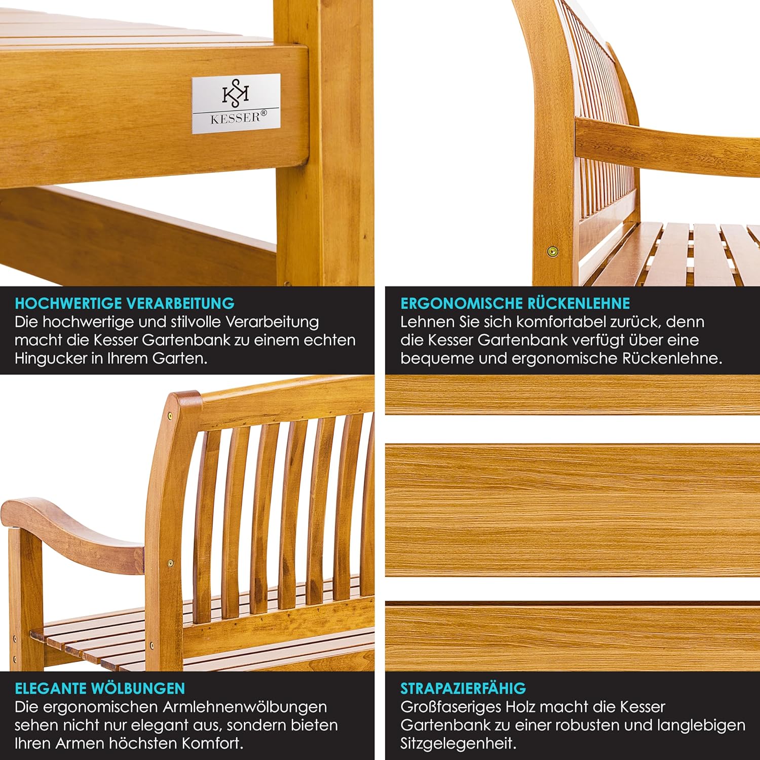 Tuinbank van hout weerbestendig - parkbank 125 cm - met regenhoes - 320 kg belastbaar - bruin - Afbeelding 7