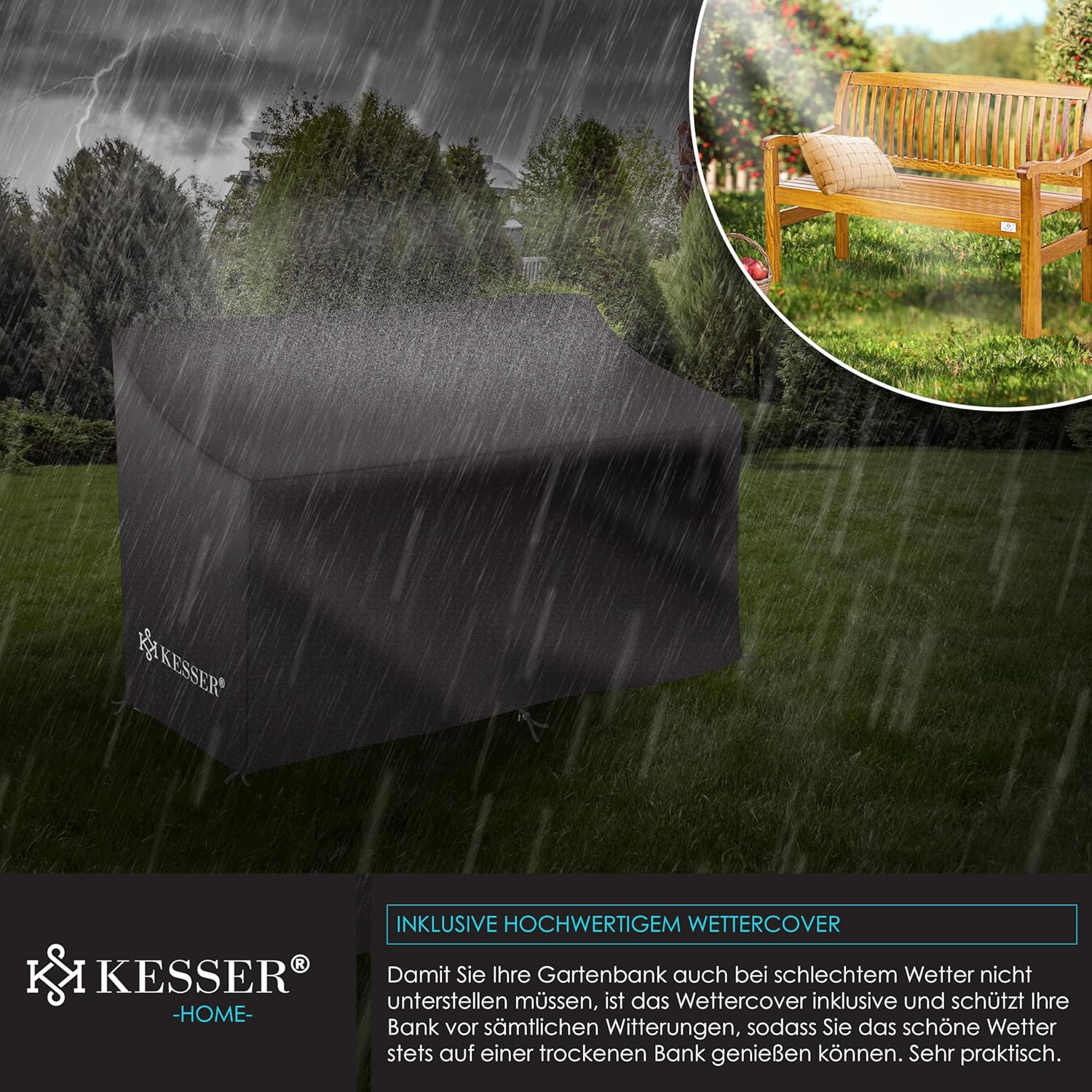 Tuinbank van hout weerbestendig - parkbank 125 cm - met regenhoes - 320 kg belastbaar - bruin - Afbeelding 8