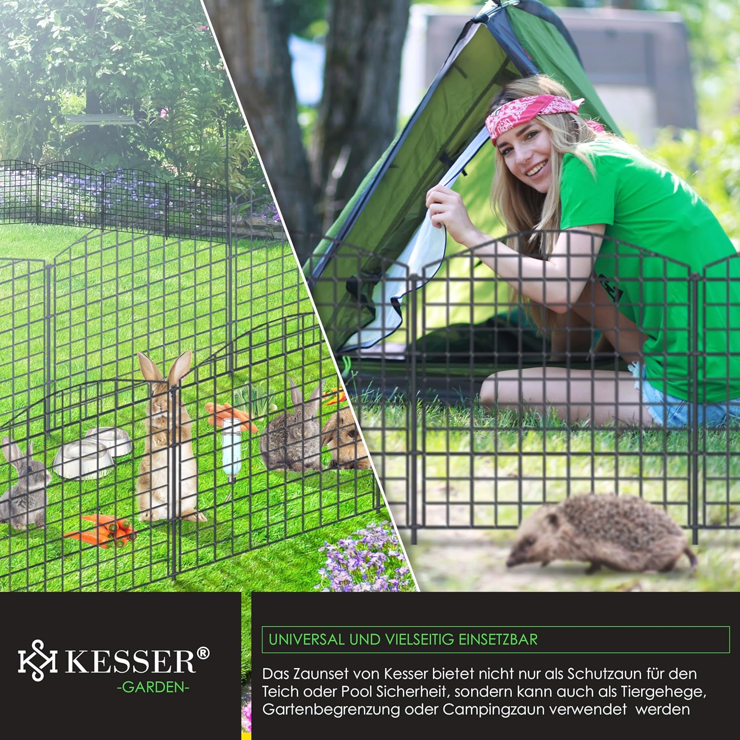 Vijverhek tuinhek steekhek - 5x hek met 1x hamer 6 bevestigingsstaven - metaal - Afbeelding 4