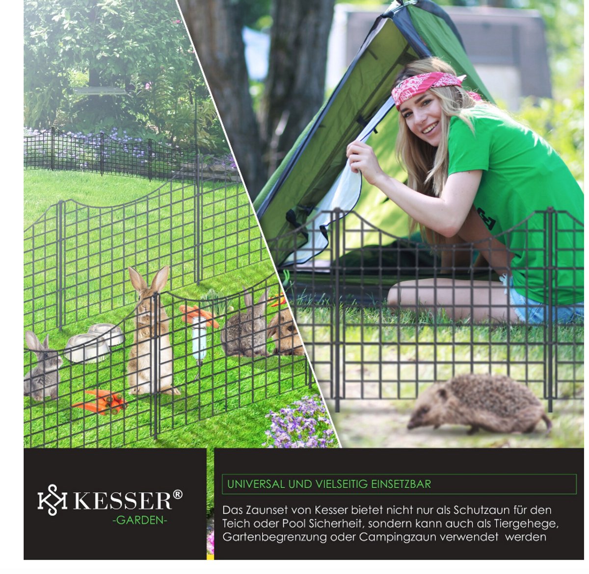 Vijverhek tuinhek steekhek - 5x hek met 1x hamer 6 bevestigingsstaven - metaal - boog - Afbeelding 5