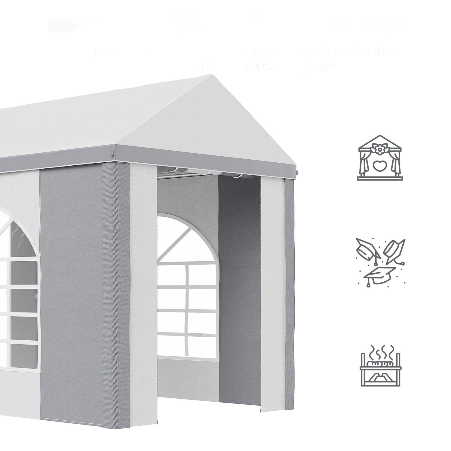 Partytent / tuintent / paviljoen - 3x2 meter - hoogte 2.55 meter - met ramen en een deur - grijs met wit - Afbeelding 3