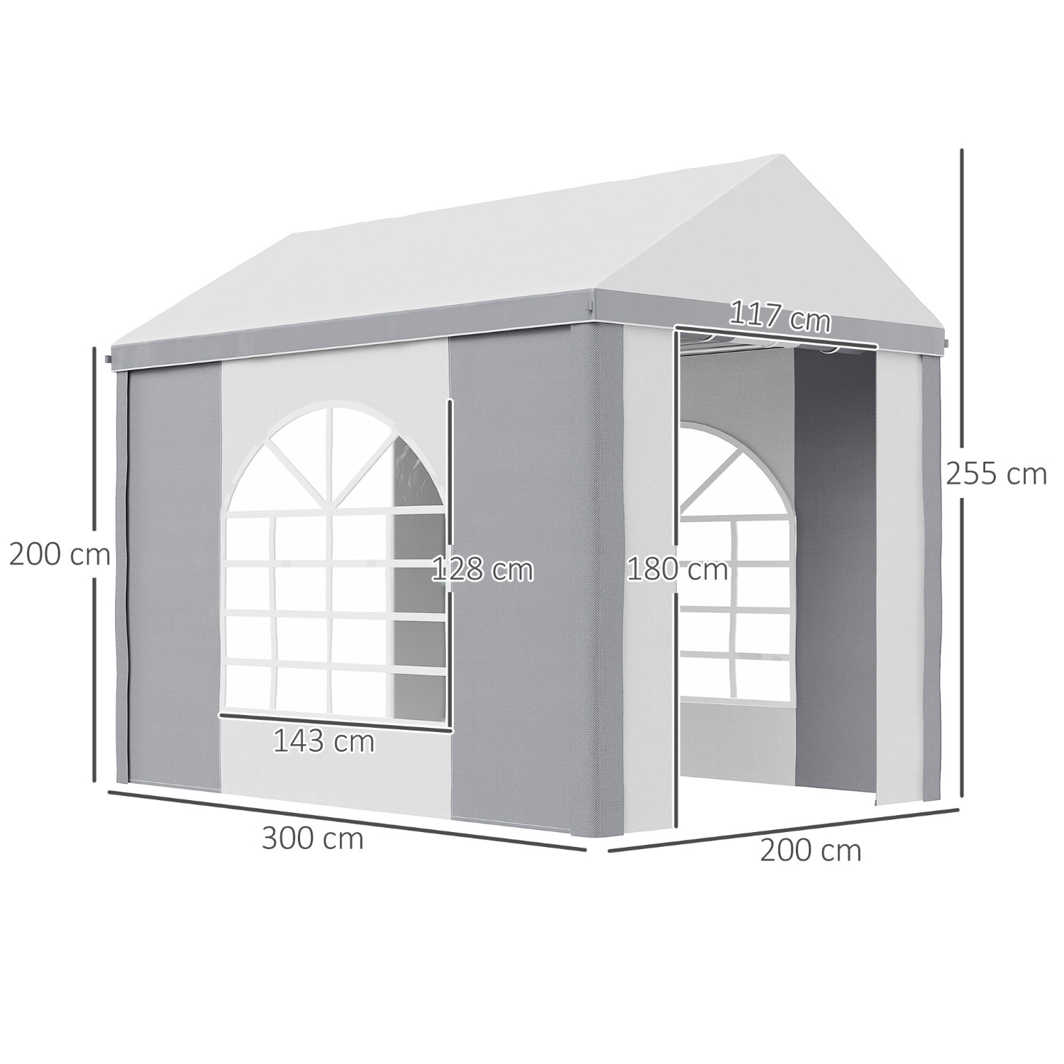 Partytent / tuintent / paviljoen - 3x2 meter - hoogte 2.55 meter - met ramen en een deur - grijs met wit - Afbeelding 4