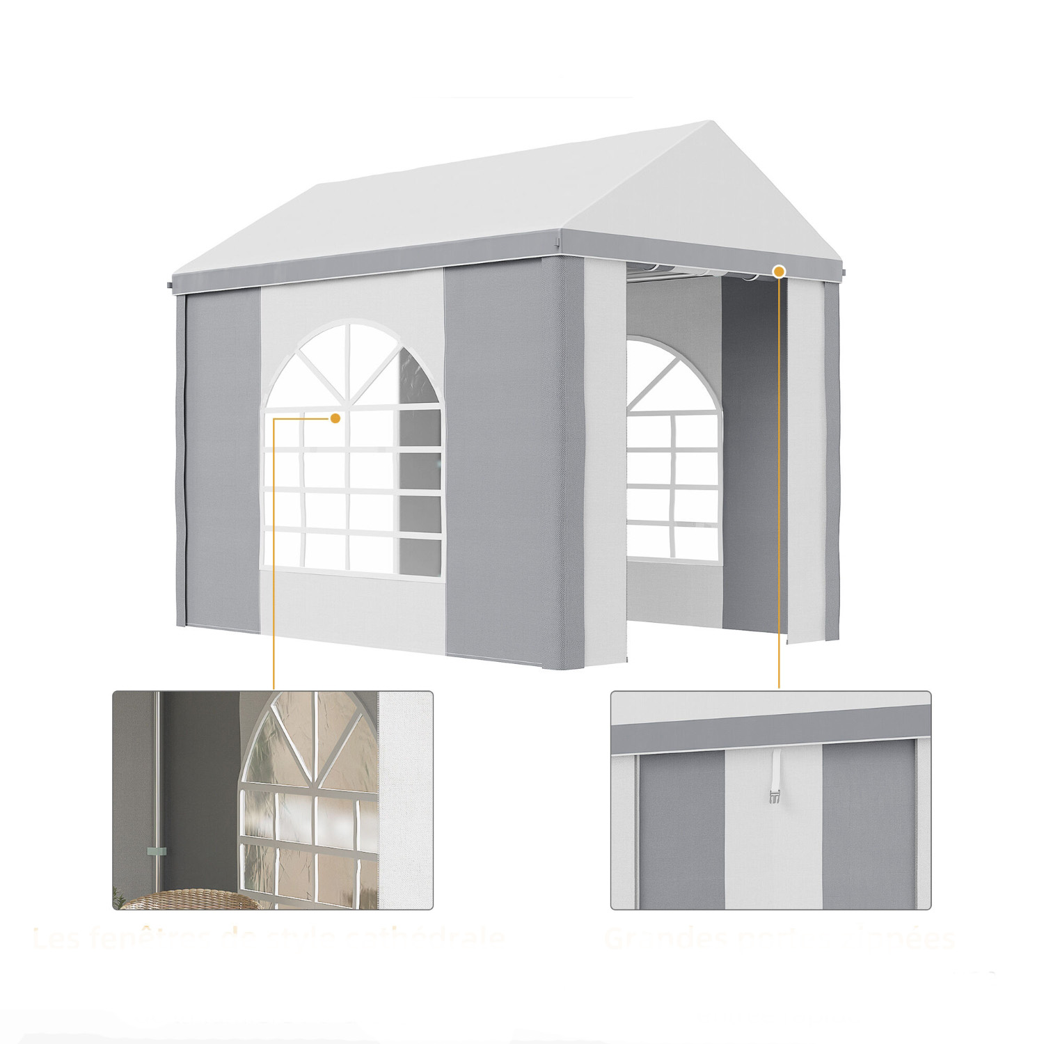 Partytent / tuintent / paviljoen - 3x2 meter - hoogte 2.55 meter - met ramen en een deur - grijs met wit - Afbeelding 5