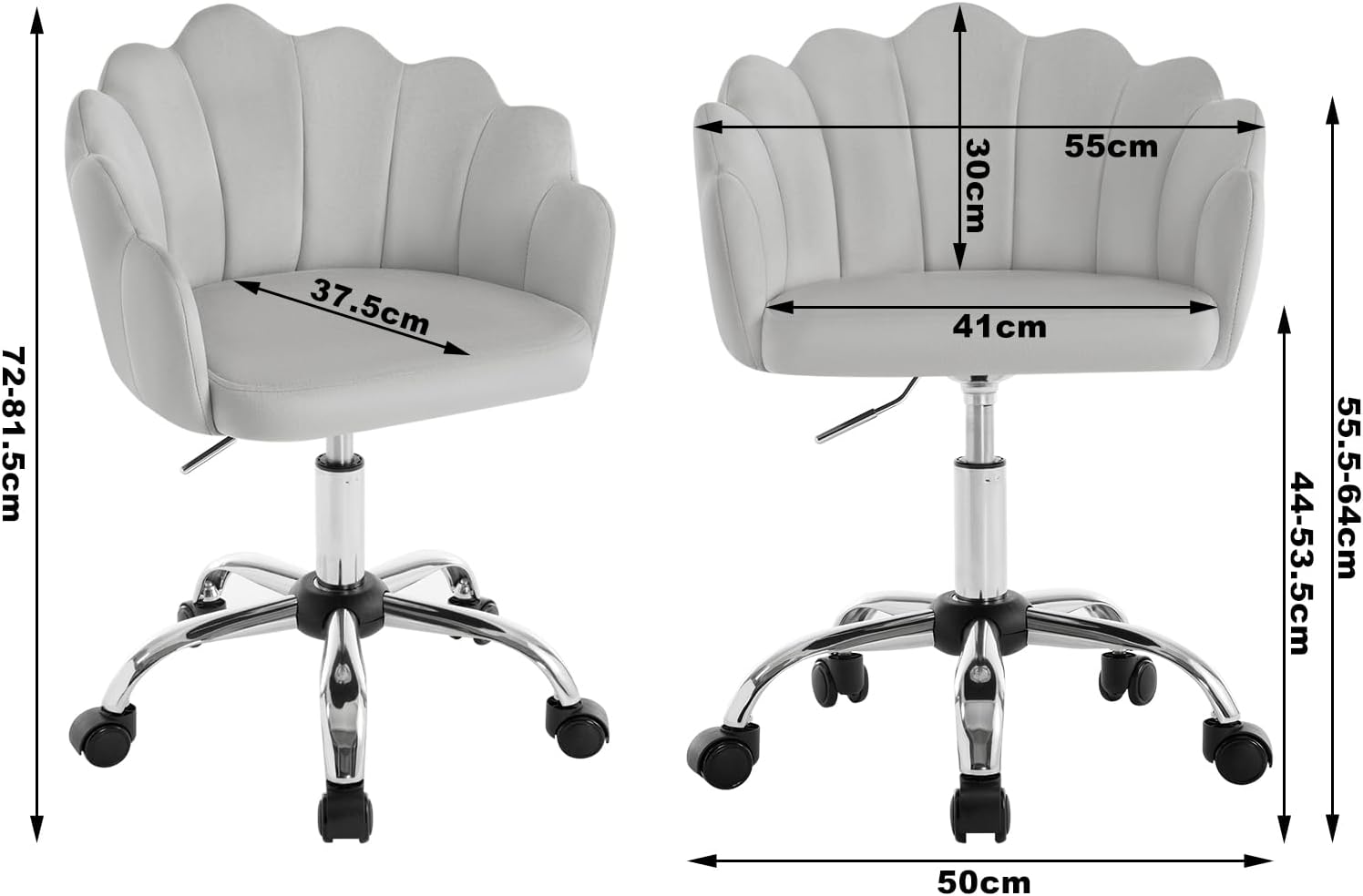 Bureaustoel - metaal - met wielen - stijlvol design - grijs met chrome - Afbeelding 3