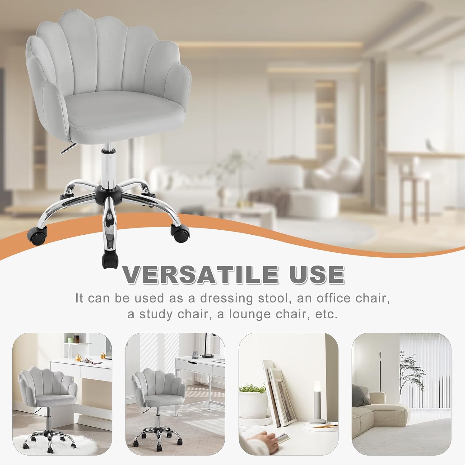 Bureaustoel - metaal - met wielen - stijlvol design - grijs met chrome - Afbeelding 6