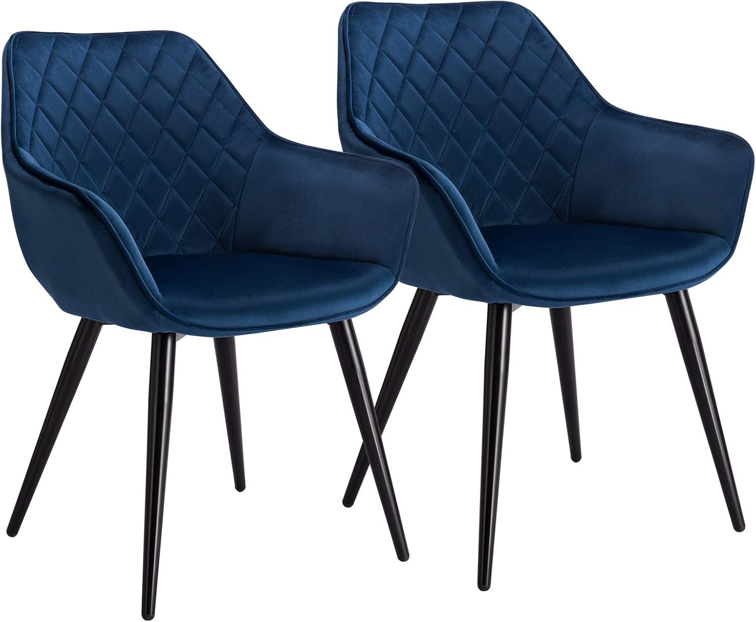 2x woonkamerstoelen / eetkamerstoelen - blauw - met armleuningen -diepblauw met zwart - fluweel metaal