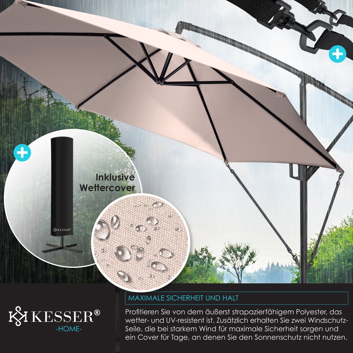 Zweefparasol - diameter 300cm - parasol 360° draaibaar - met beschermhoes - antraciet - Afbeelding 8