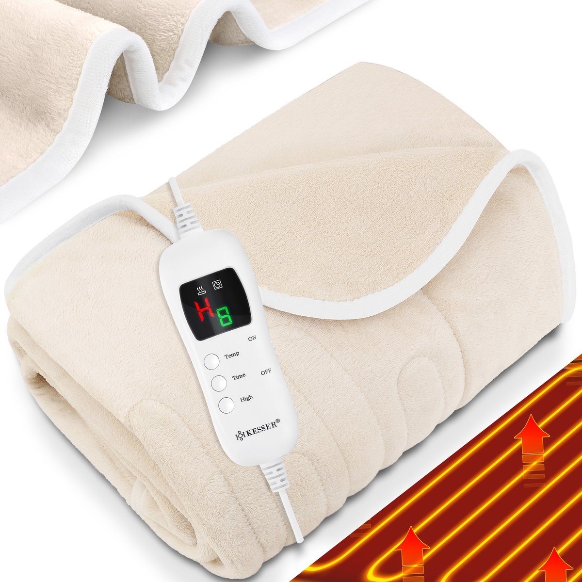 Elektrische warmtedeken 160x20 cm - onderdeken - timer - 9 temperatuurstanden - beige