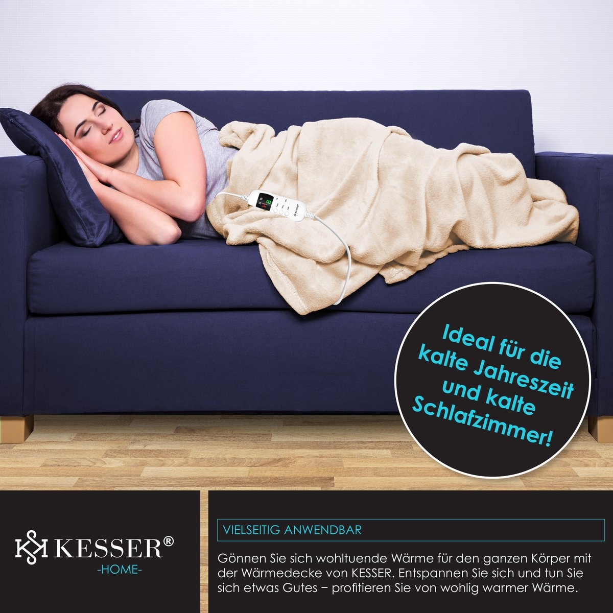 Elektrische warmtedeken 160x20 cm - onderdeken - timer - 9 temperatuurstanden - beige - Afbeelding 3