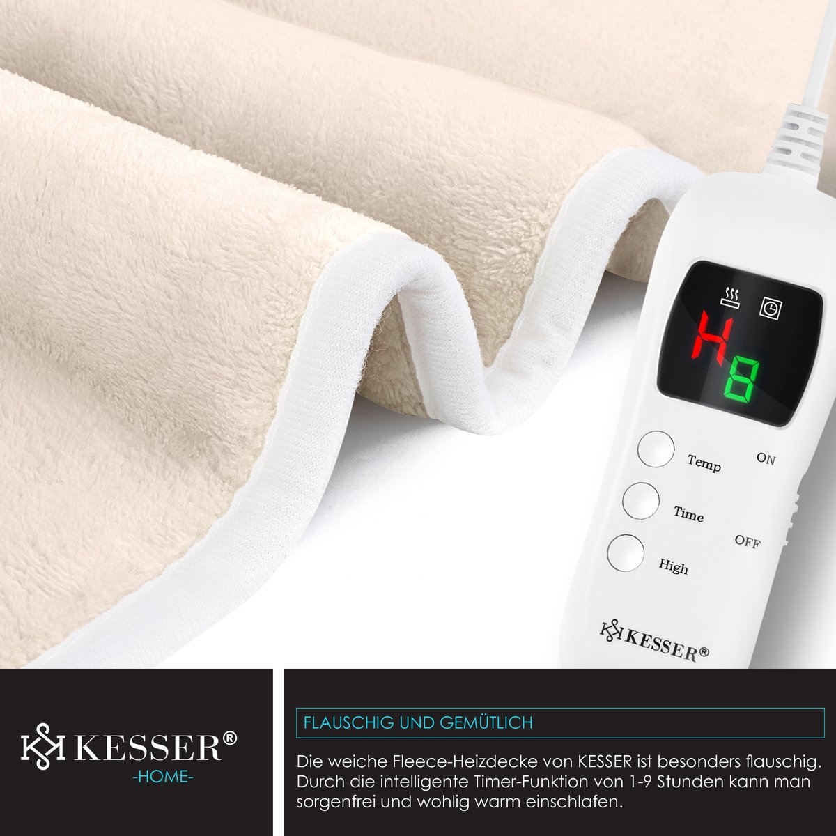 Elektrische warmtedeken 160x20 cm - onderdeken - timer - 9 temperatuurstanden - beige - Afbeelding 7