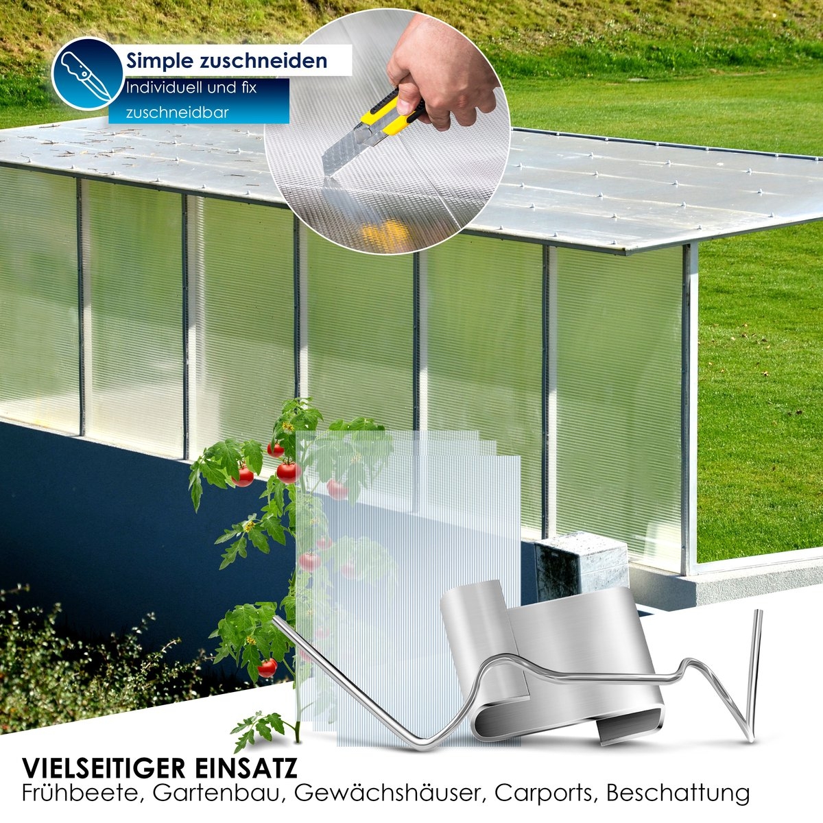 14x Dubbelwandige polycarbonaat platen - 121x60.5 cm - voor bijv. tuinkas - totaal 10,25 m² - 4 mm dik -incl 50x Klemmen en 50x Z-Clips - doorzichtig - Afbeelding 2