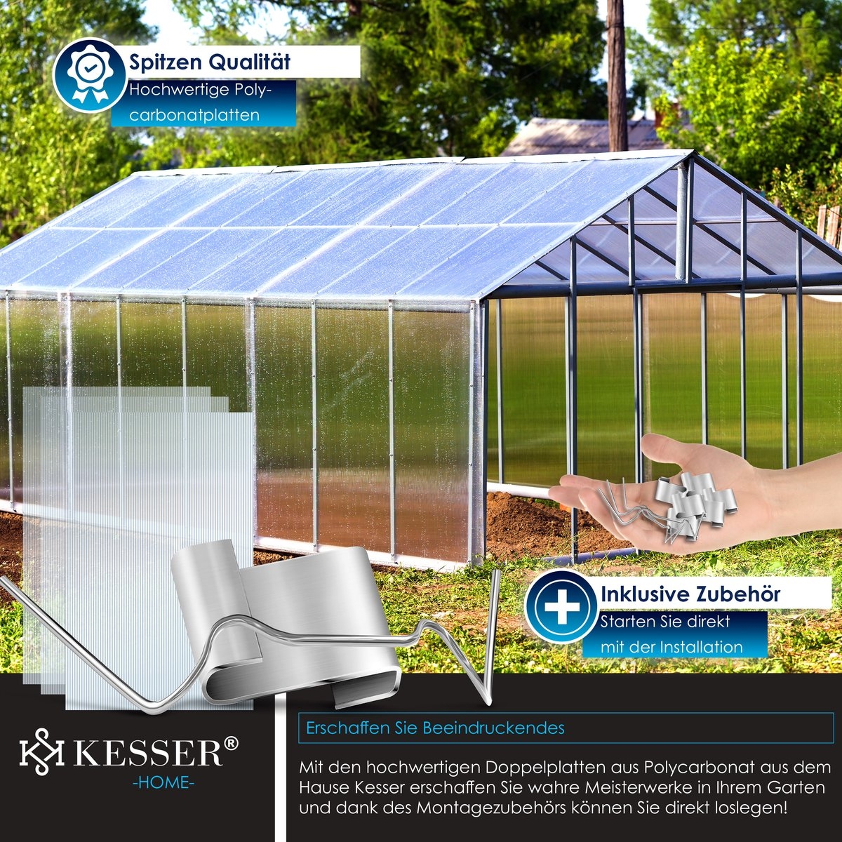 14x Dubbelwandige polycarbonaat platen - 121x60.5 cm - voor bijv. tuinkas - totaal 10,25 m² - 4 mm dik -incl 50x Klemmen en 50x Z-Clips - doorzichtig - Afbeelding 10