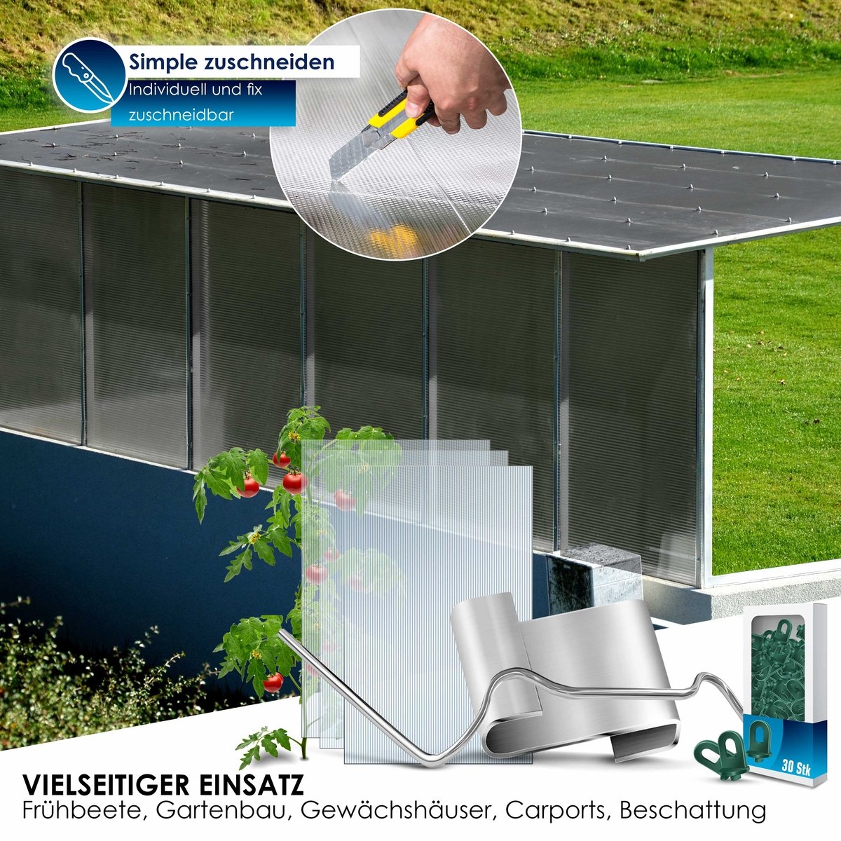 14x Dubbelwandige polycarbonaat platen - 121x60.5 cm - voor bijv. tuinkas - totaal 10,25 m² - 4 mm dik -incl 50x Klemmen en 50x Z-Clips - doorzichtig - Afbeelding 16