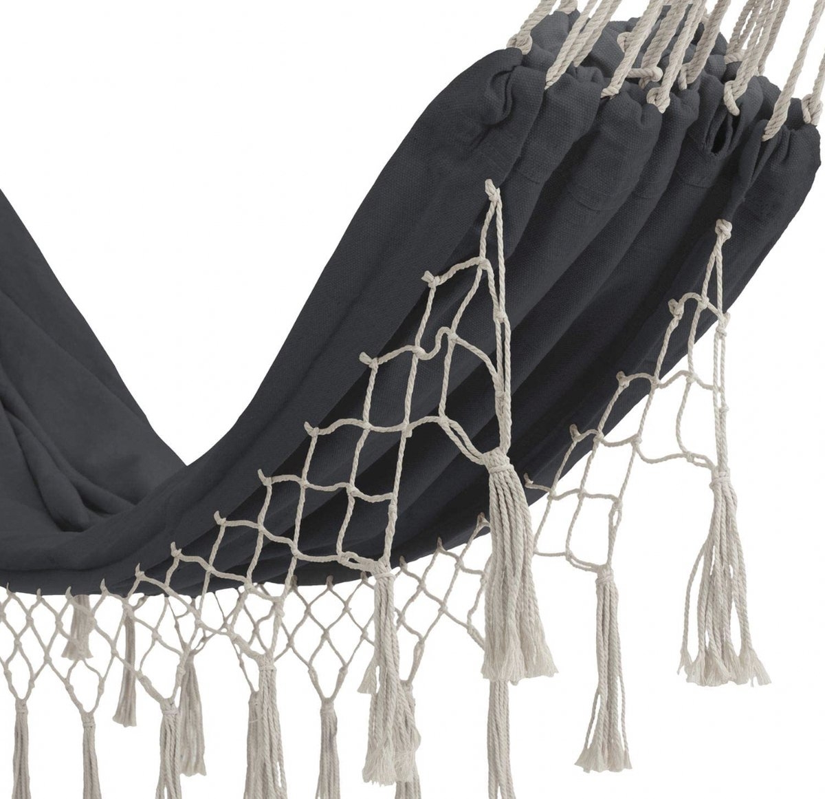Hangmat - max 300 kg - 320 x 150 cm - voor 1 of 2 personen - met franjes - antraciet - Afbeelding 2