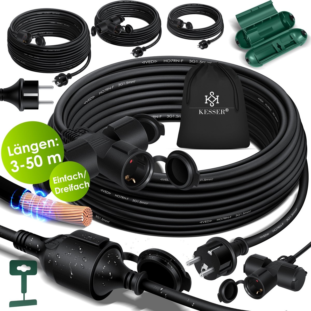 Verlengkabel - 40 meter - voor binnen en buiten IP44 - verlengsnoer met stekker - Afbeelding 5