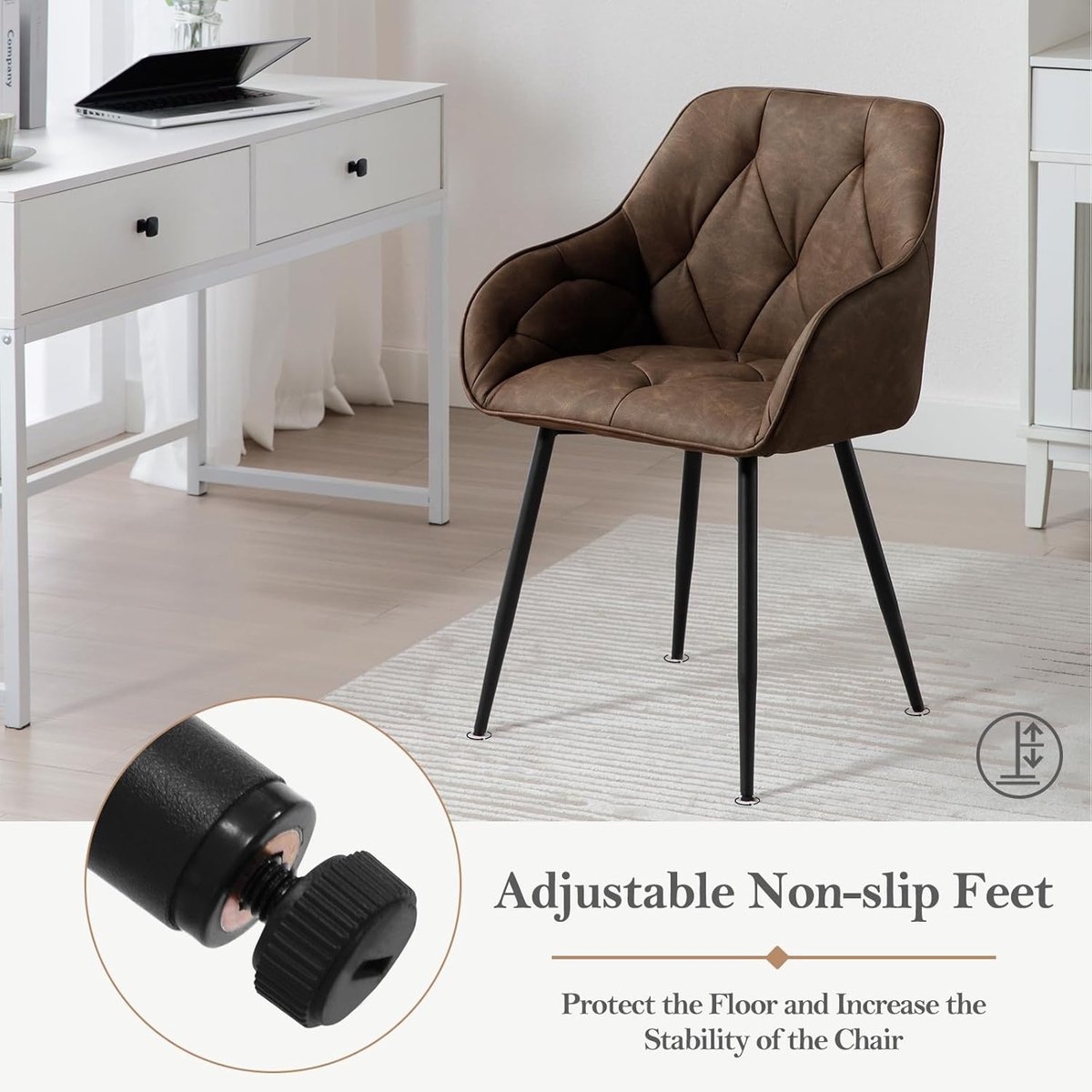 2x eetkamerstoel / kuipstoel / keukenstoel - PU leer - vintage - bruin - set van 2 stuks - Afbeelding 4