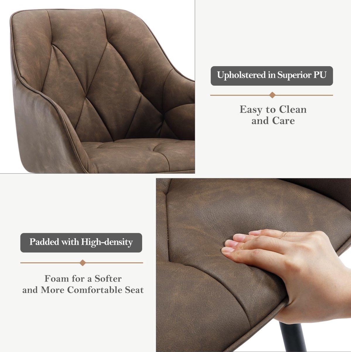 2x eetkamerstoel / kuipstoel / keukenstoel - PU leer - vintage - bruin - set van 2 stuks - Afbeelding 10