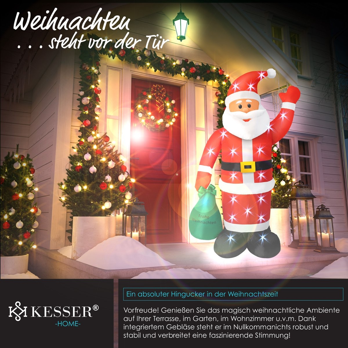 Opblaasbare Kerstman LED Verlicht - 195 cm - kerstdecoratie / Kerstversiering - met bevestigingsmateriaal, weerbestendig IP44 - Afbeelding 4