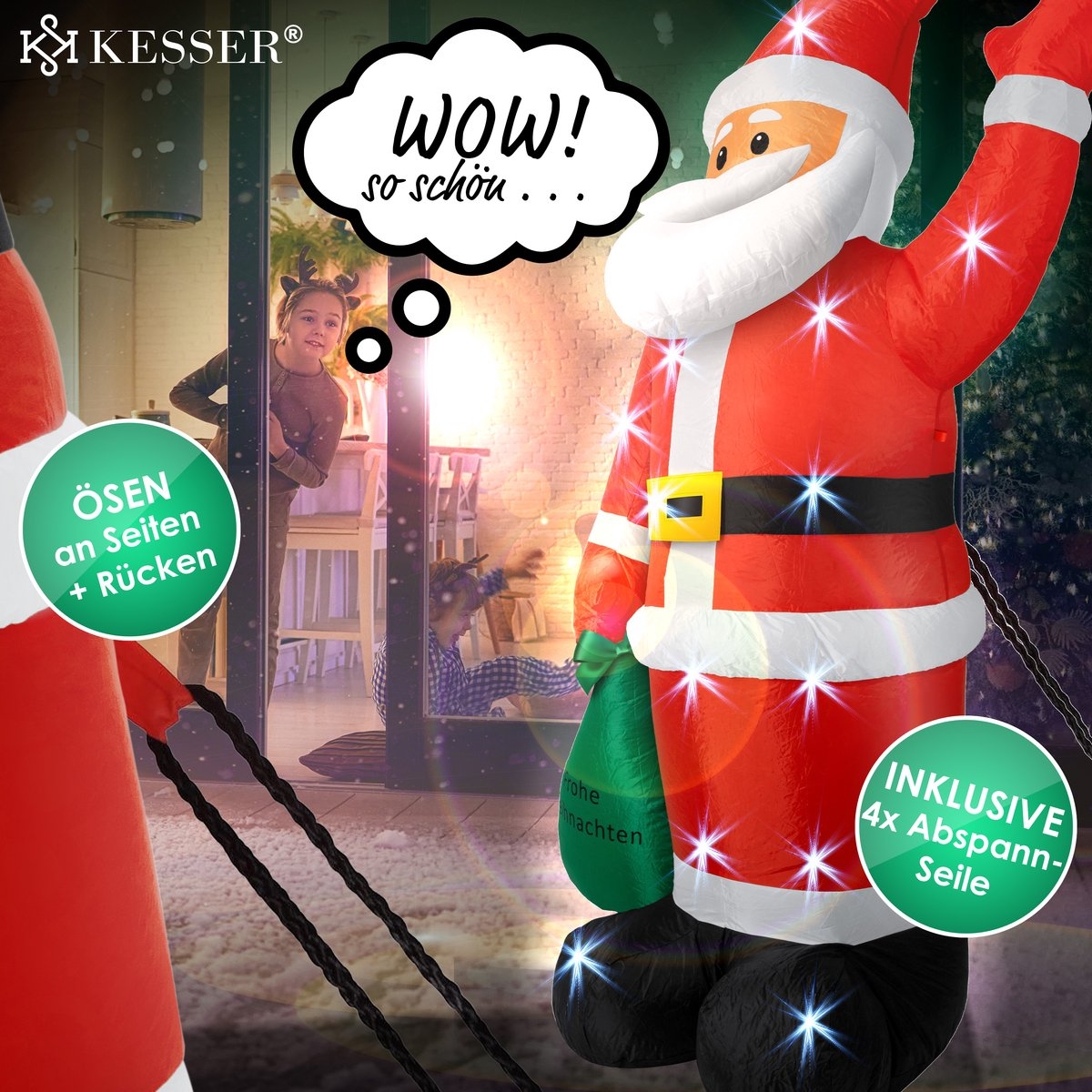 Opblaasbare Kerstman LED Verlicht - 195 cm - kerstdecoratie / Kerstversiering - met bevestigingsmateriaal, weerbestendig IP44 - Afbeelding 5