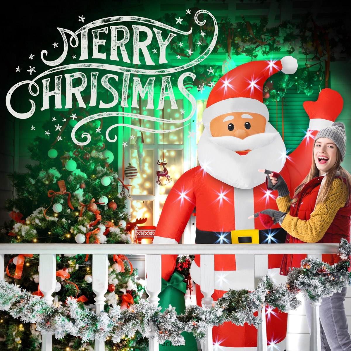 Opblaasbare Kerstman LED Verlicht - 195 cm - kerstdecoratie / Kerstversiering - met bevestigingsmateriaal, weerbestendig IP44 - Afbeelding 6