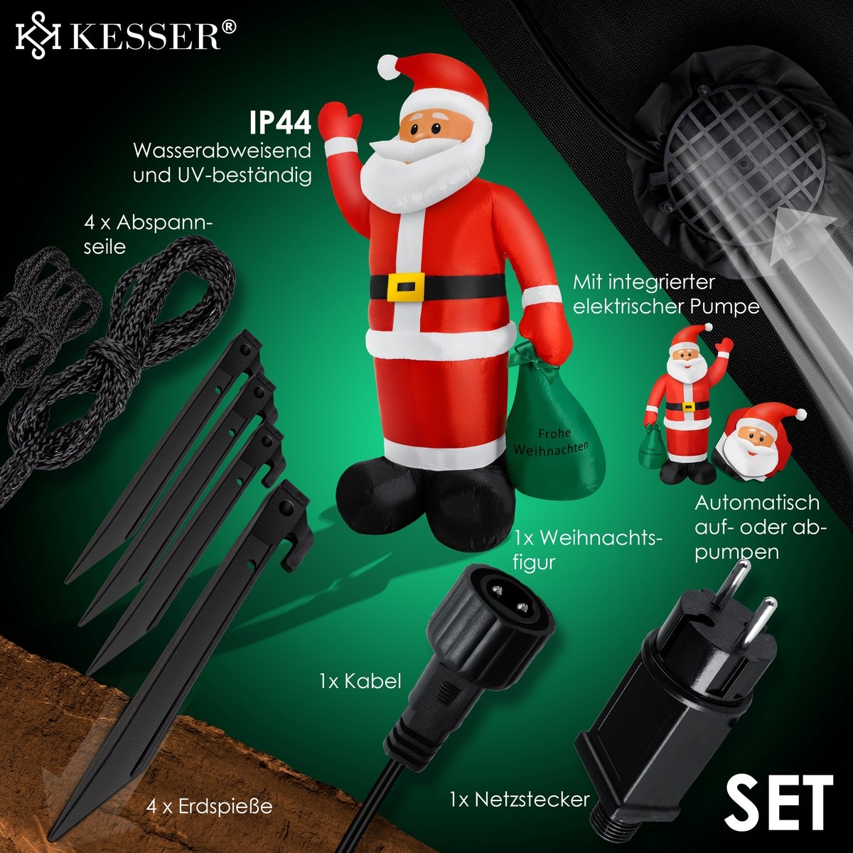 Opblaasbare Kerstman LED Verlicht - 195 cm - kerstdecoratie / Kerstversiering - met bevestigingsmateriaal, weerbestendig IP44 - Afbeelding 7