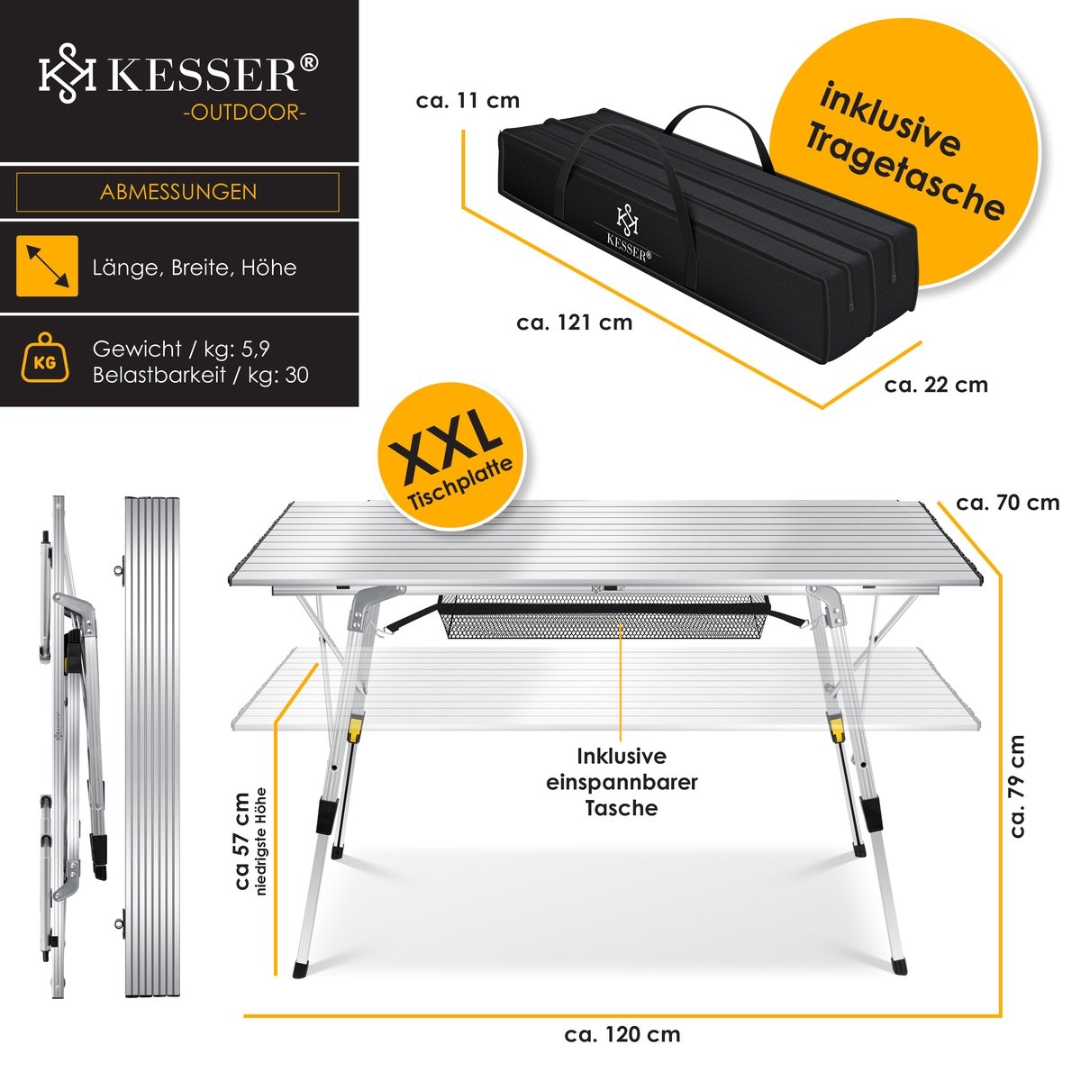 Campingtafel inklapbare Tafel - 70x120 - Vouwtafel - kampeer / campingtafel - aluminium lichtgewicht - Afbeelding 3