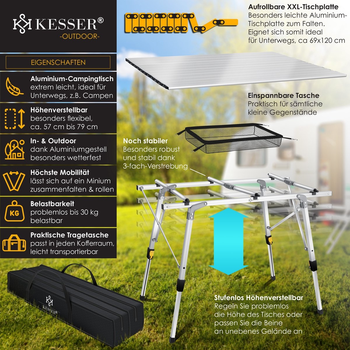 Campingtafel inklapbare Tafel - 70x120 - Vouwtafel - kampeer / campingtafel - aluminium lichtgewicht - Afbeelding 5