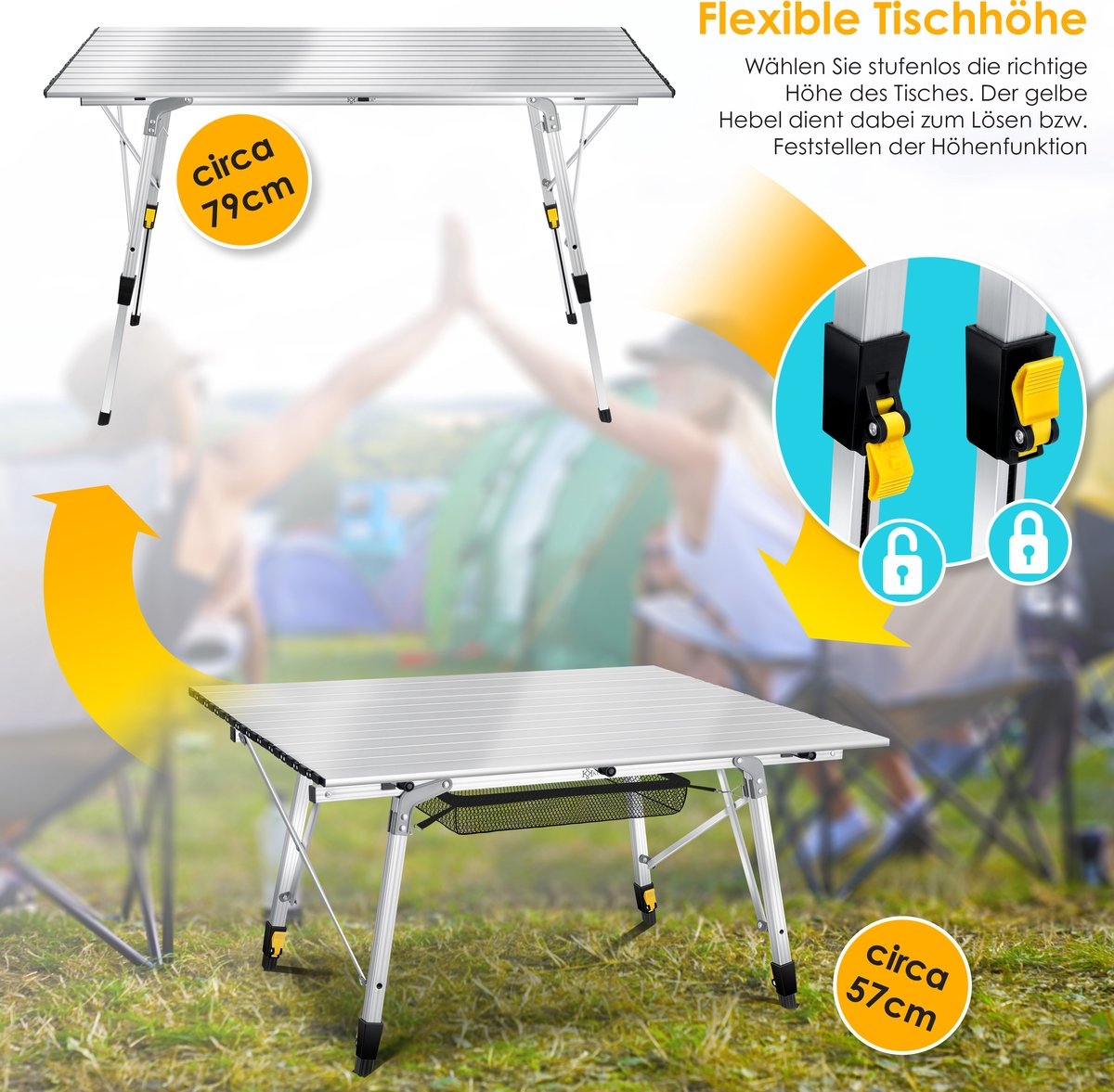 Campingtafel inklapbare Tafel - 70x120 - Vouwtafel - kampeer / campingtafel - aluminium lichtgewicht - Afbeelding 8