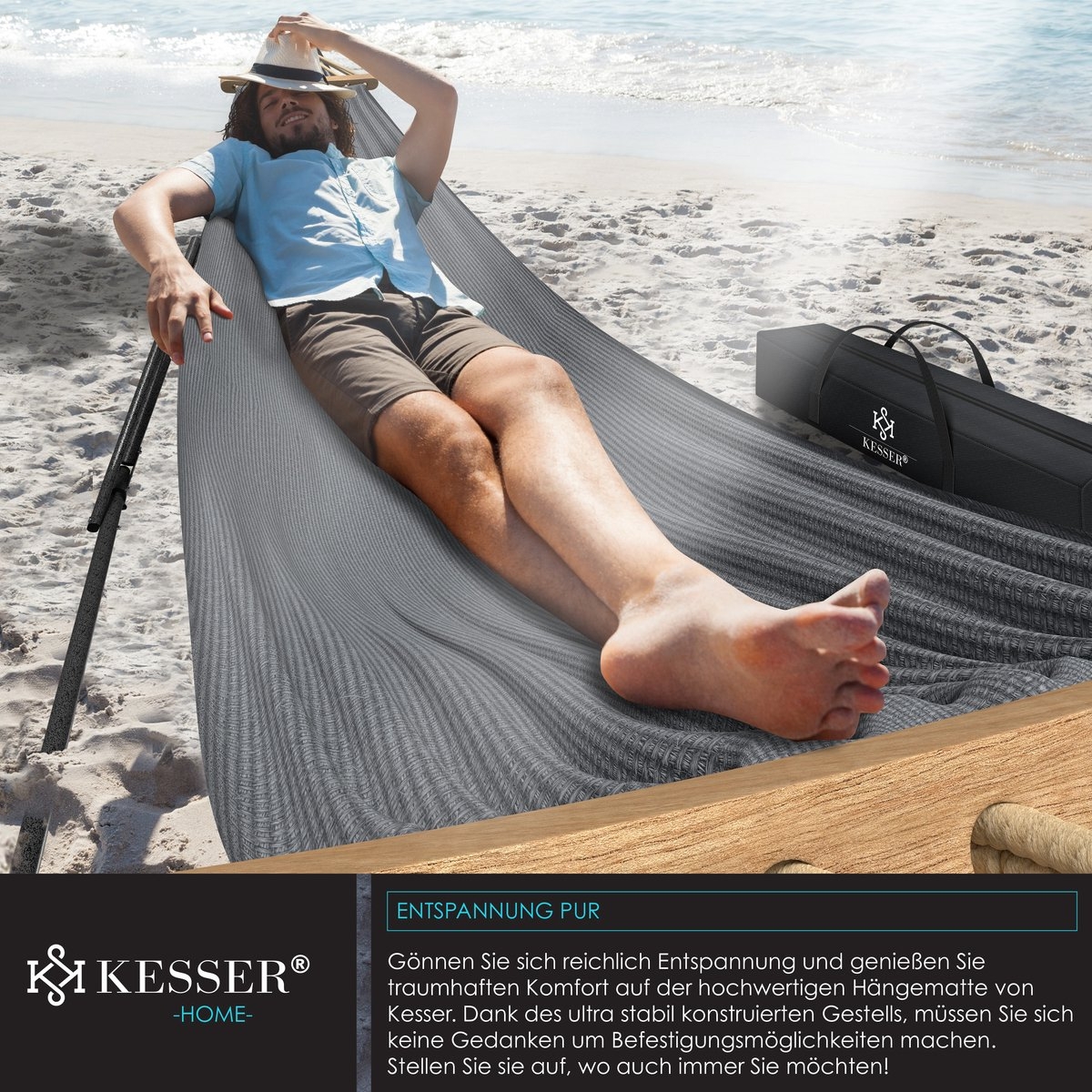 Hangmat Vill - max 255 cm - metalen frame - max 120 kg - grijs - Afbeelding 3