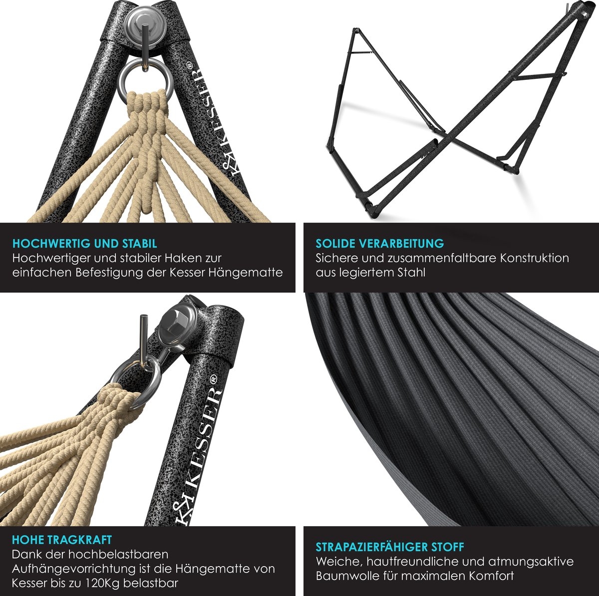 Hangmat Vill - max 255 cm - metalen frame - max 120 kg - grijs - Afbeelding 4