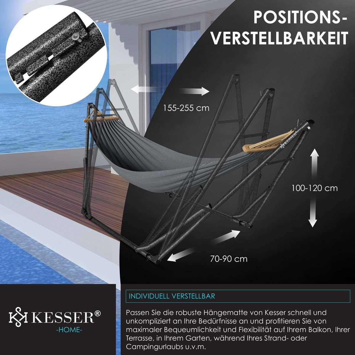 Hangmat Vill - max 255 cm - metalen frame - max 120 kg - grijs - Afbeelding 5