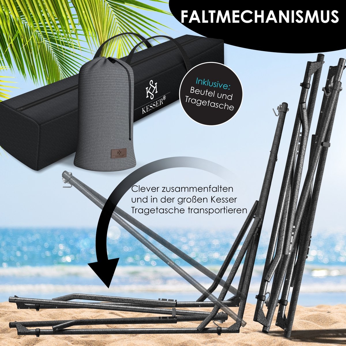 Hangmat Vill - max 255 cm - metalen frame - max 120 kg - grijs - Afbeelding 6