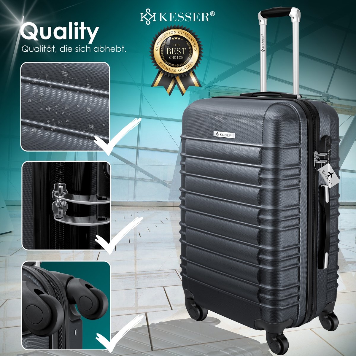 4 delige kofferset - antraciet - met wielen - hardcase - 4 koffers - met slot - Afbeelding 2