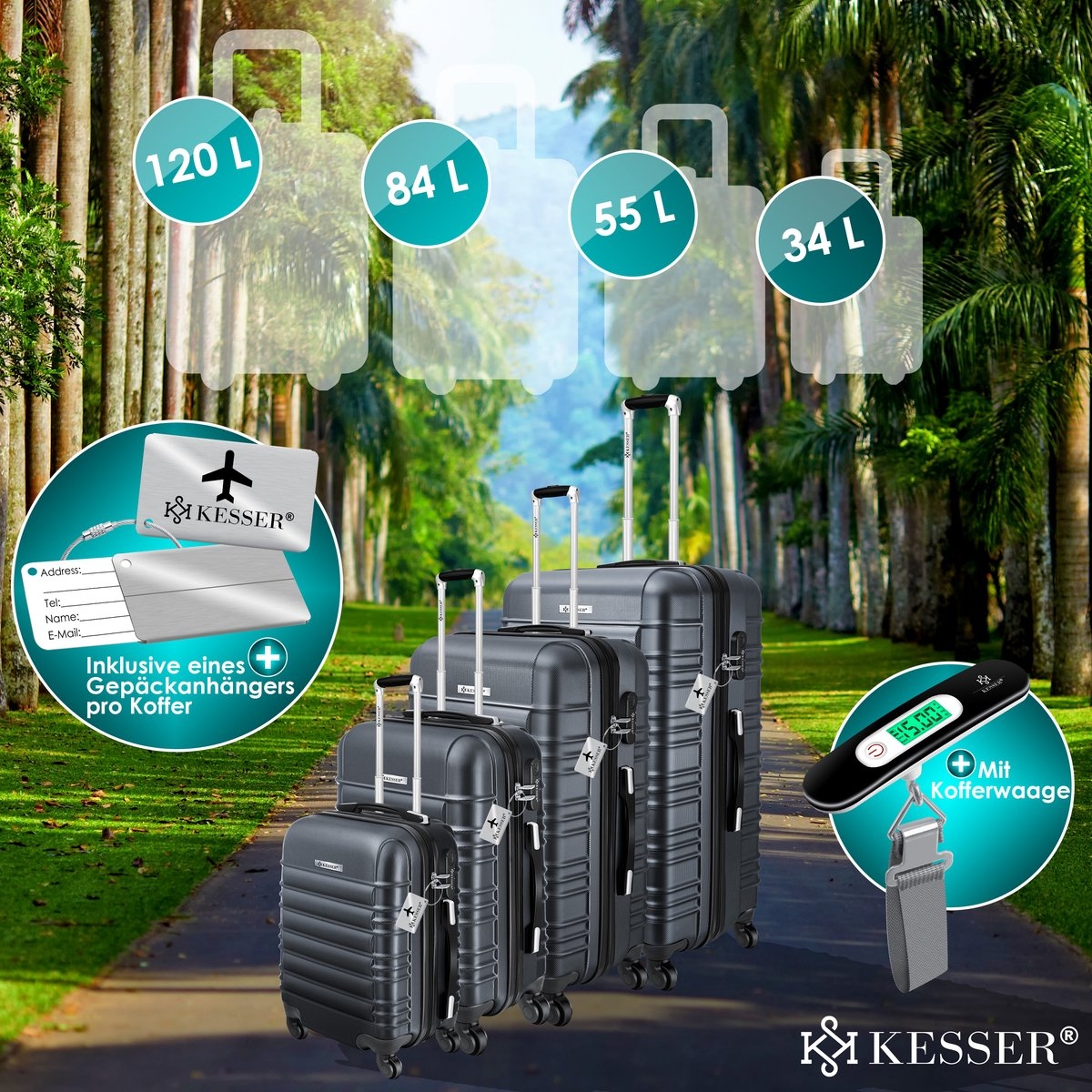 4 delige kofferset - antraciet - met wielen - hardcase - 4 koffers - met slot - Afbeelding 6