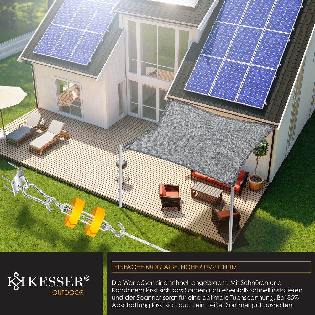 Schaduwdoek – zonnezeil – zonwering – 4×3 meter – rechthoekig – grijs – voor tuin balkon en terras - Afbeelding 4