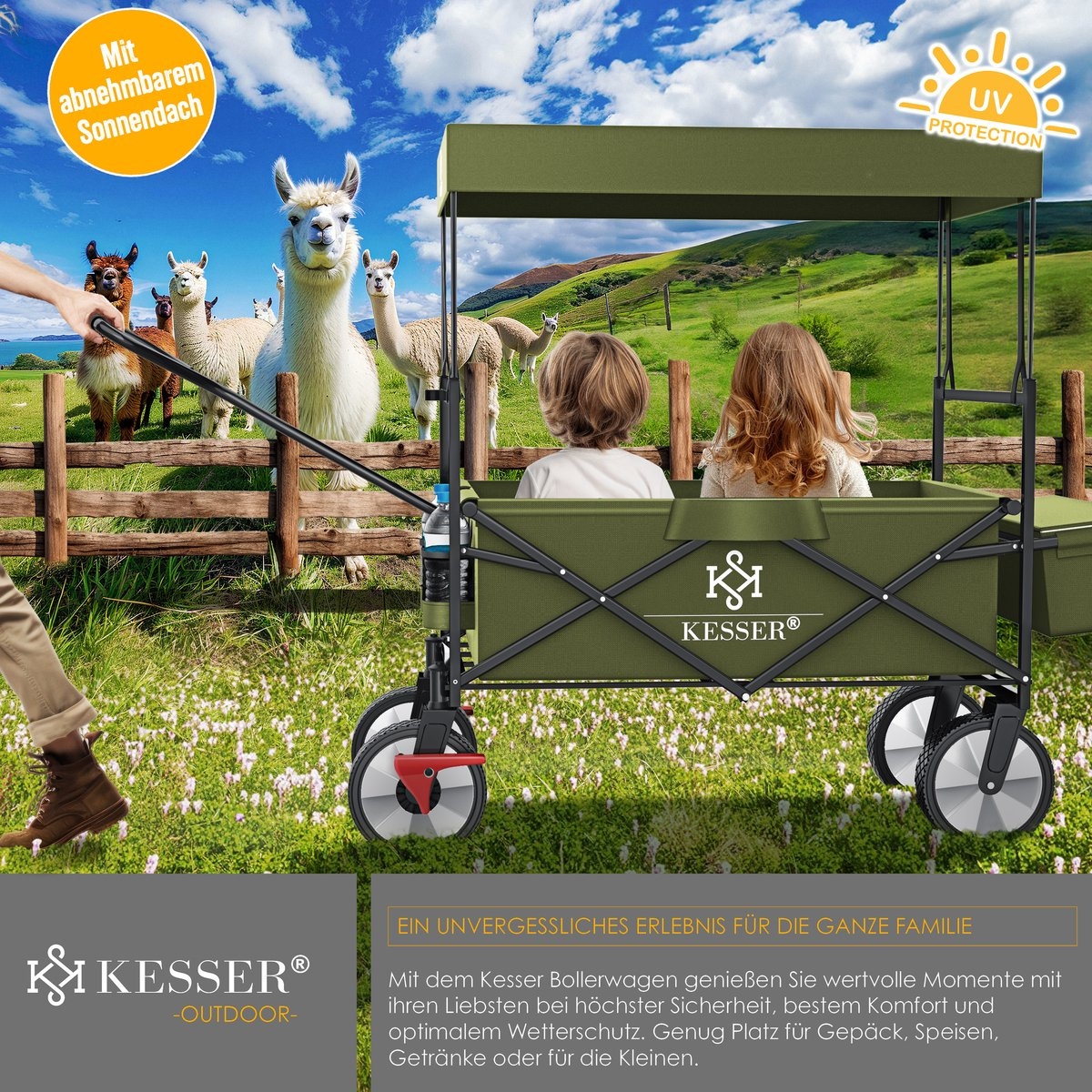 Bolderkar - opvouwbaar - tot 100 kg draagvermogen - massieve banden - khaki groen - Afbeelding 2