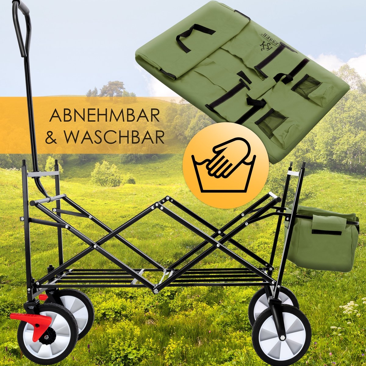 Bolderkar - opvouwbaar - tot 100 kg draagvermogen - massieve banden - khaki groen - Afbeelding 6