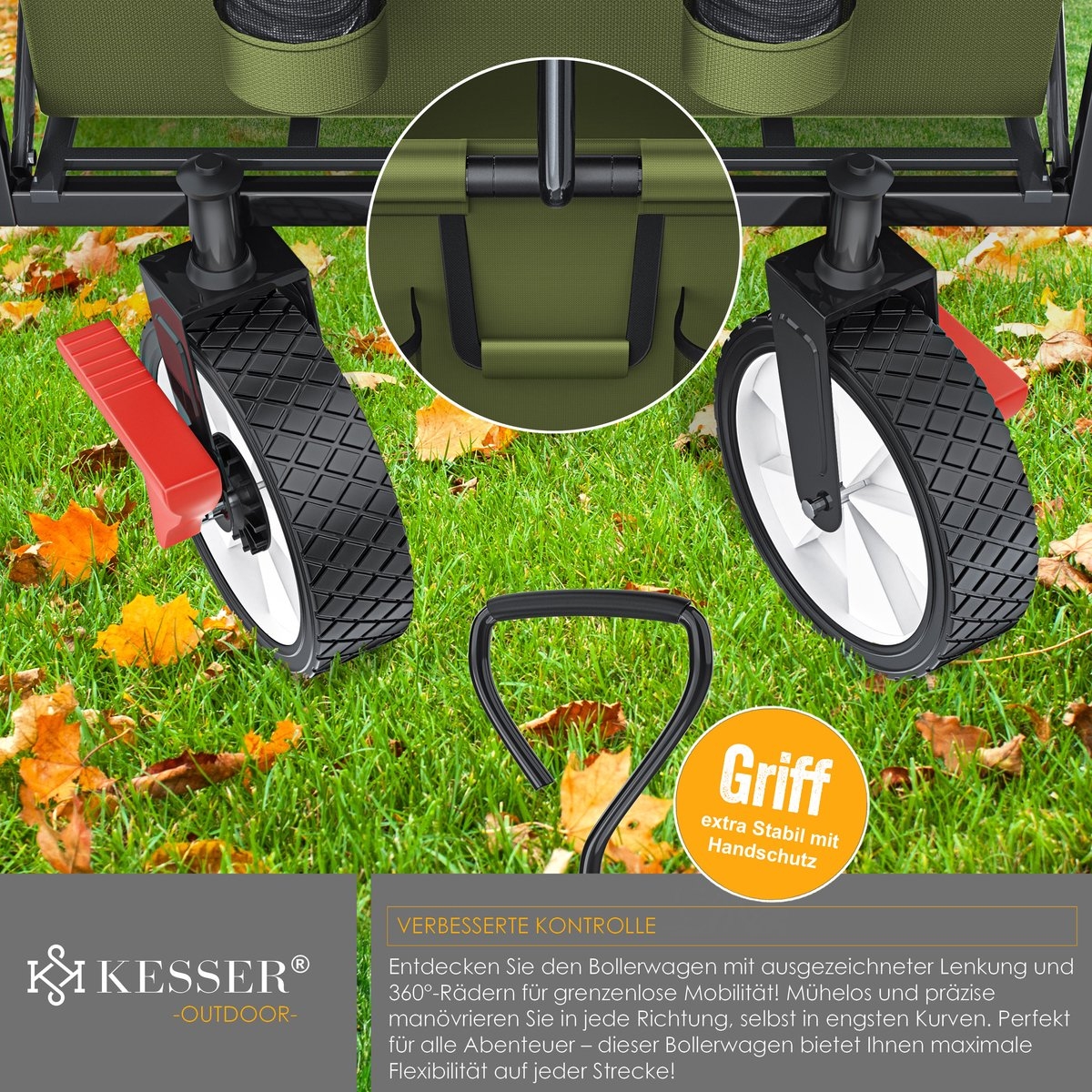 Bolderkar - opvouwbaar - tot 100 kg draagvermogen - massieve banden - khaki groen - Afbeelding 8