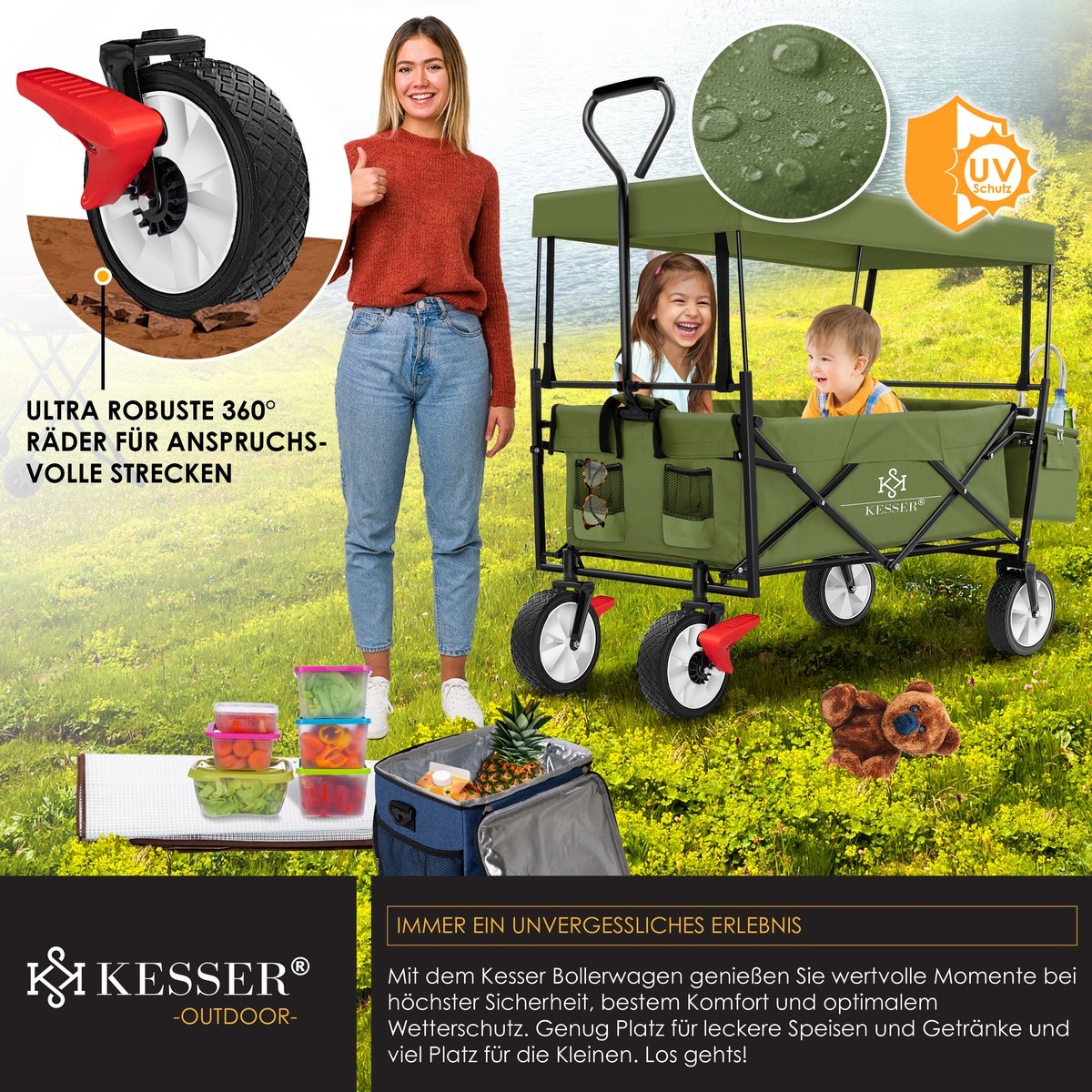 Bolderkar - opvouwbaar - tot 100 kg draagvermogen - massieve banden - khaki groen - Afbeelding 11