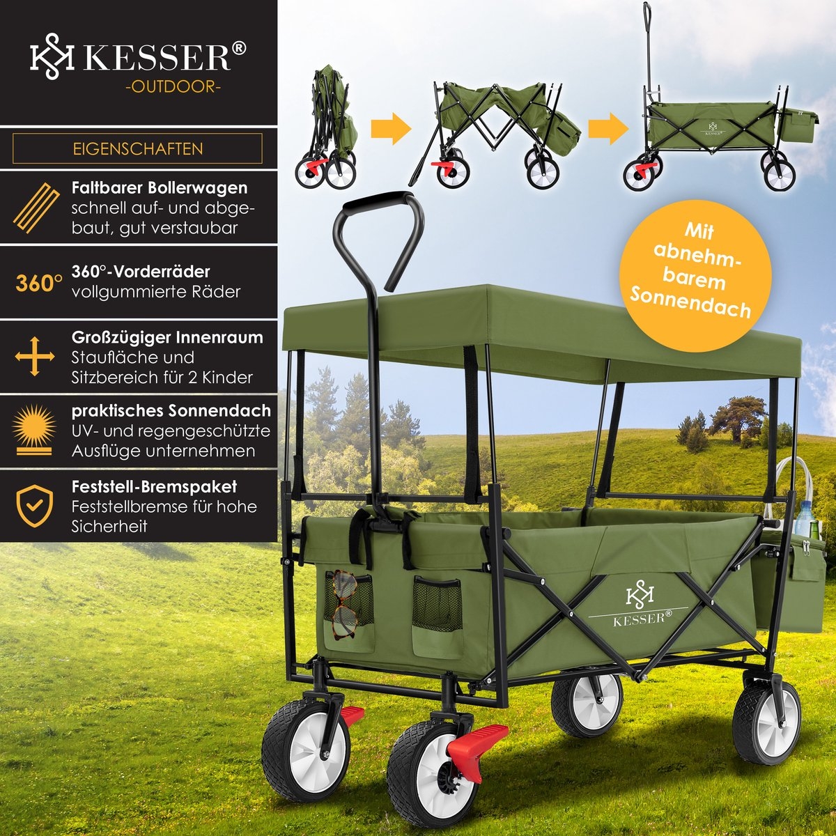 Bolderkar - opvouwbaar - tot 100 kg draagvermogen - massieve banden - khaki groen - Afbeelding 15