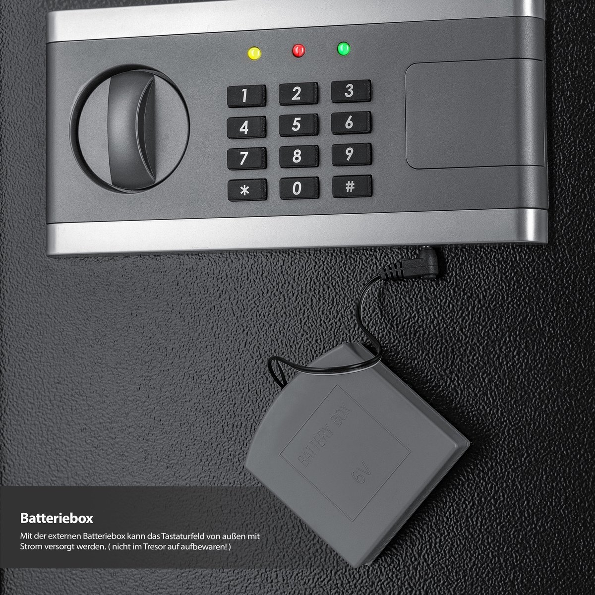 Elektrische kluis met cijferslot en sleutel – 31x20x20 cm – boutvergrendeling vloer of wand – metaal – zwart - Afbeelding 3