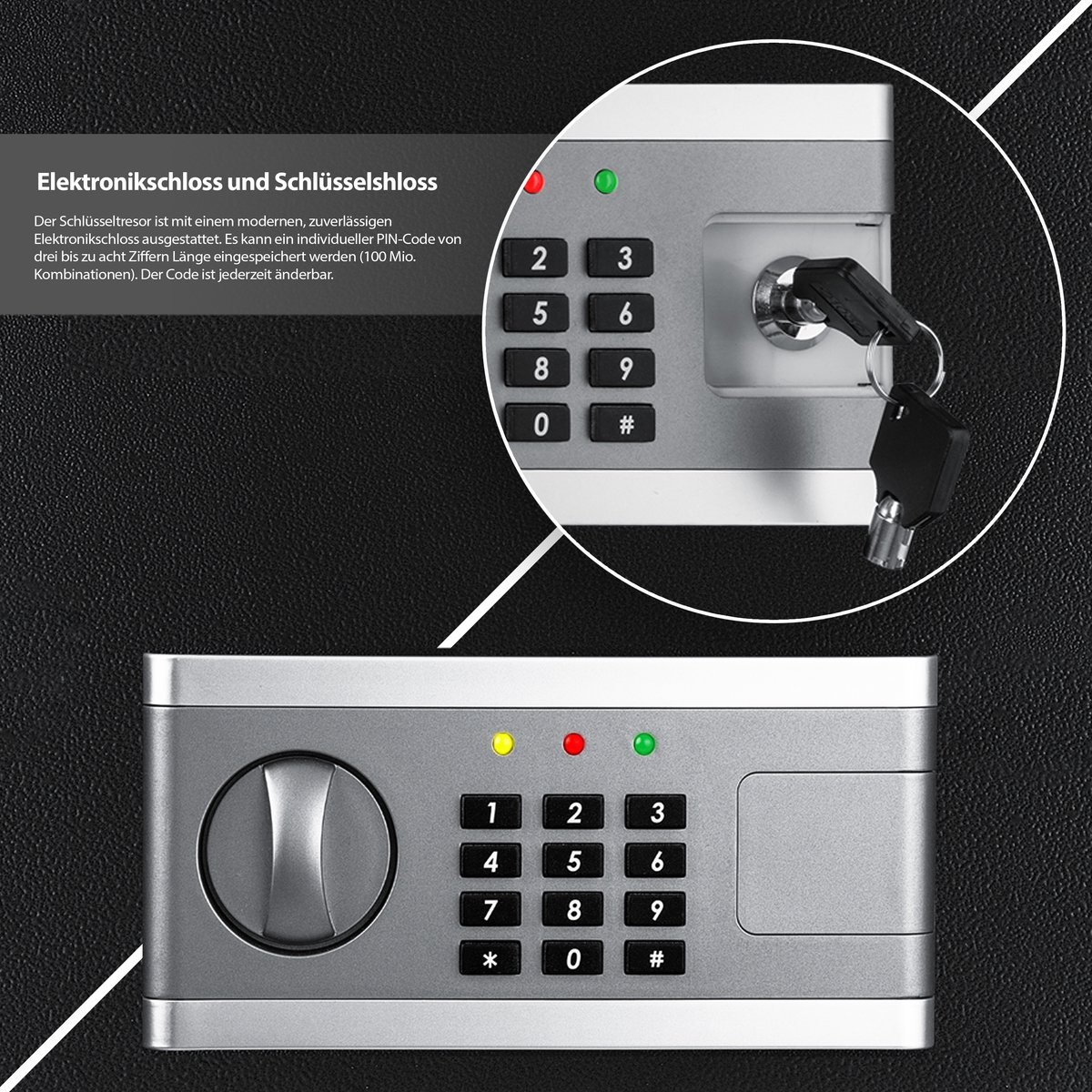 Elektrische kluis met cijferslot en sleutel – 31x20x20 cm – boutvergrendeling vloer of wand – metaal – zwart - Afbeelding 4