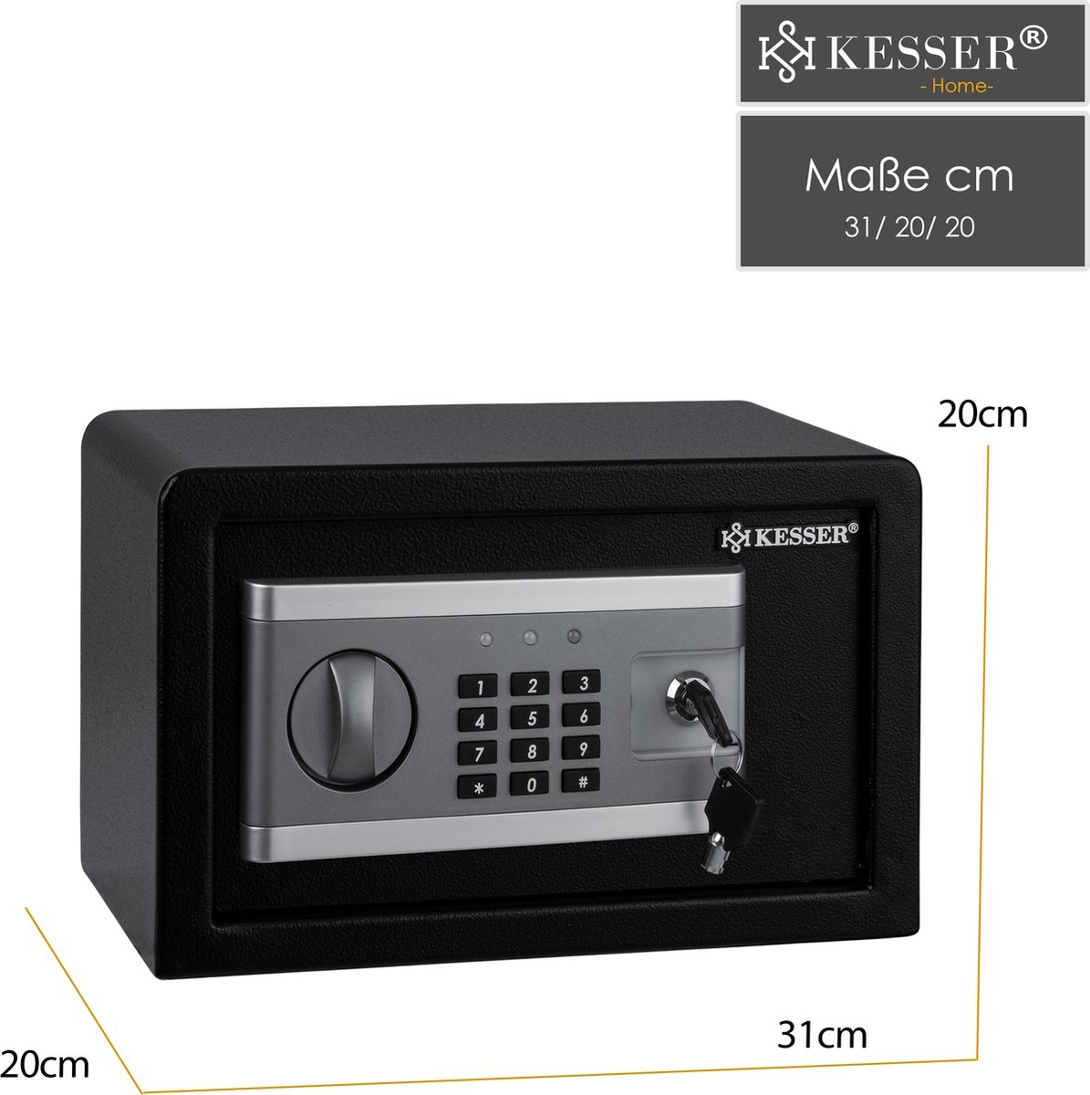 Elektrische kluis met cijferslot en sleutel – 31x20x20 cm – boutvergrendeling vloer of wand – metaal – zwart - Afbeelding 7