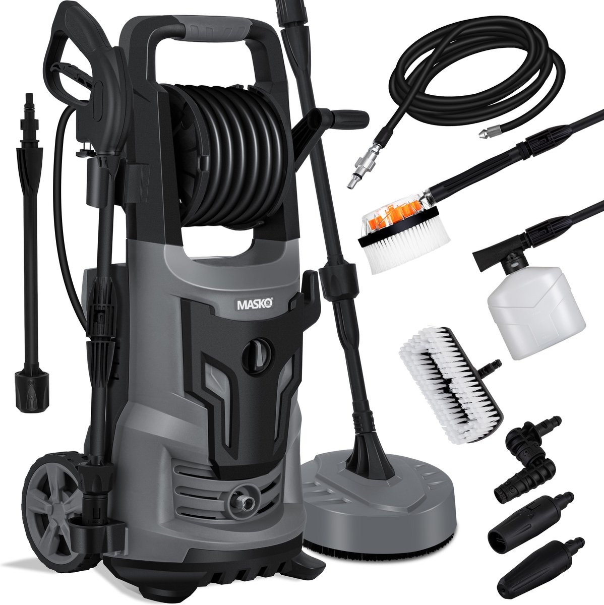 Hogedrukreiniger 2200 Watt - 165 bar - 450 l/u - met haspel - 10m slang - met accessoire set