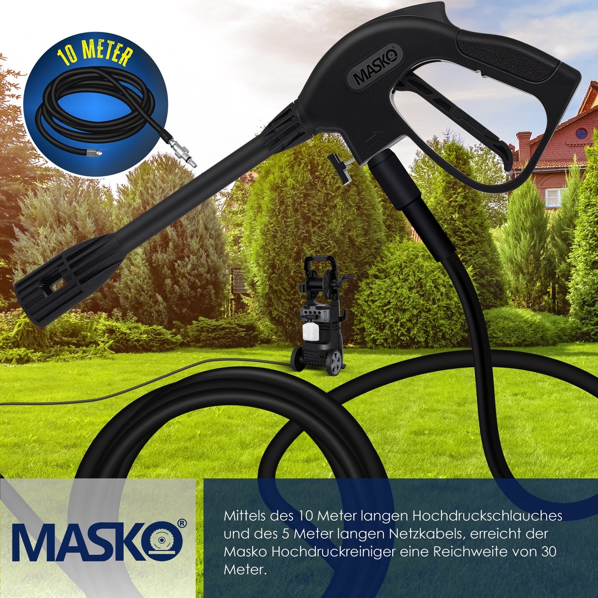 Hogedrukreiniger 2200 Watt - 165 bar - 450 l/u - met haspel - 10m slang - met accessoire set - Afbeelding 4