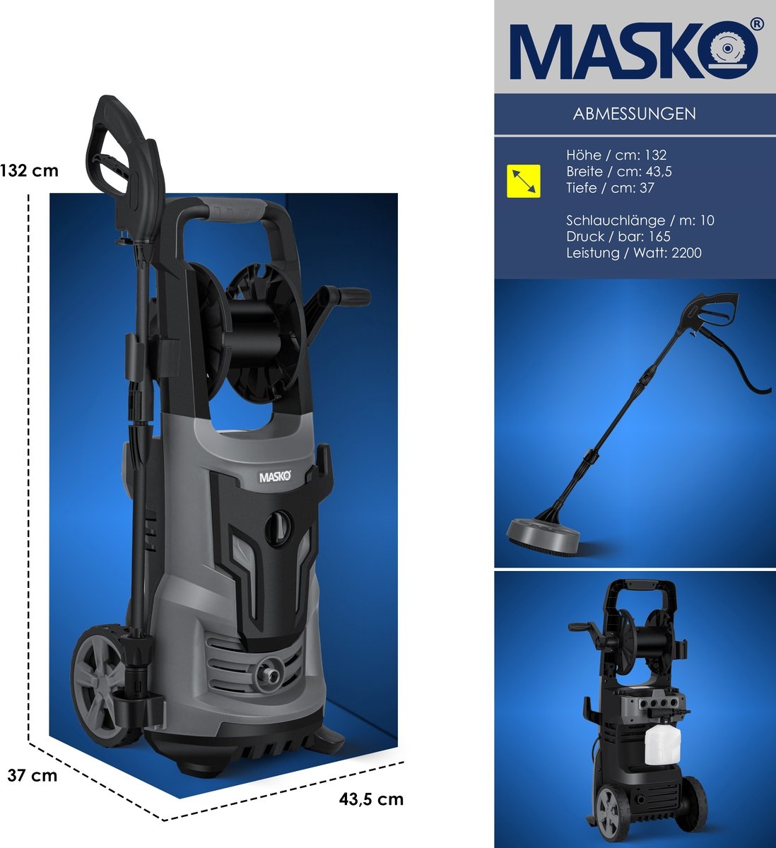 Hogedrukreiniger 2200 Watt - 165 bar - 450 l/u - met haspel - 10m slang - met accessoire set - Afbeelding 9