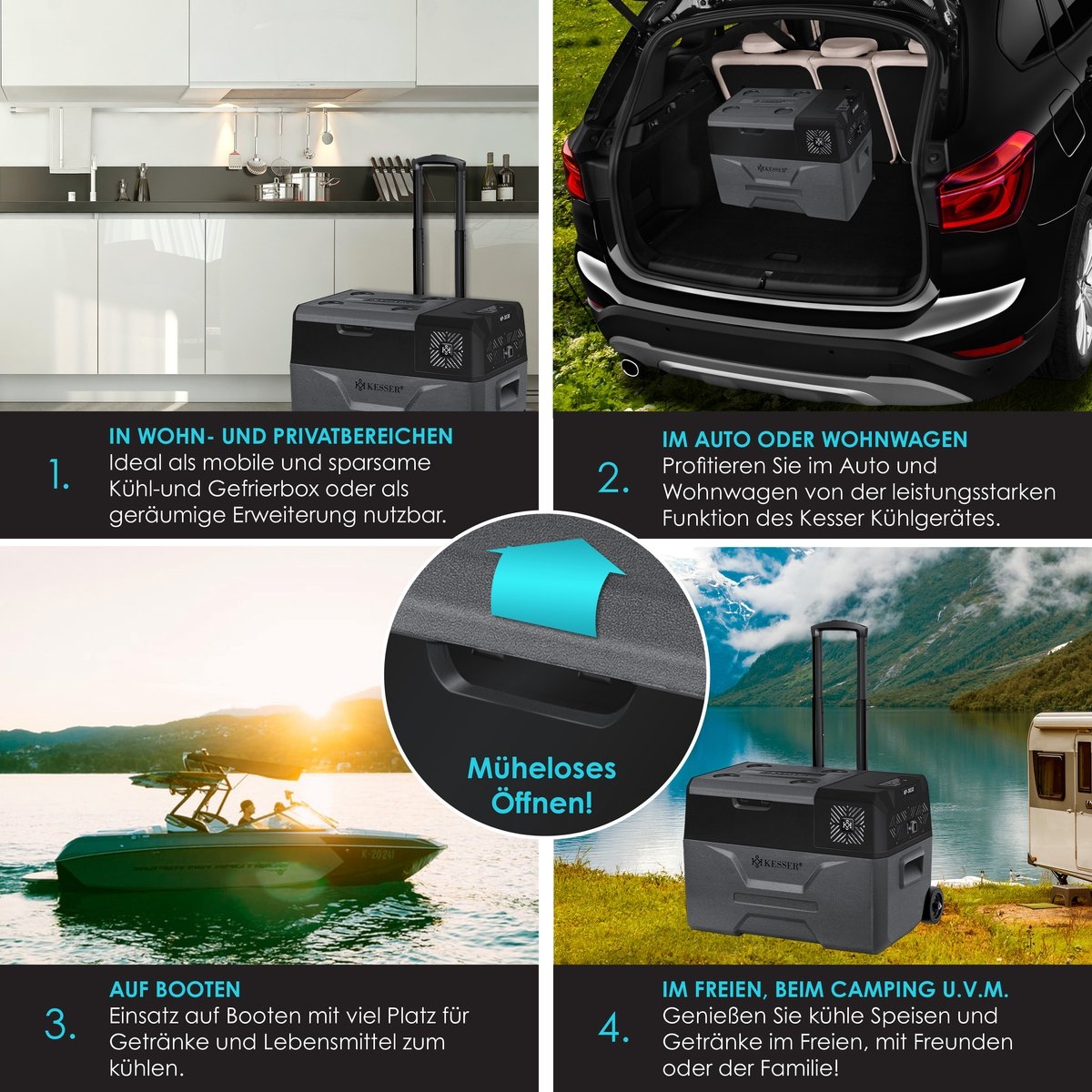 Compressor Koelbox - 30 liter - koel- en vriesvak - APP-bediening / USB-aansluiting 12/24V en 230V - voor auto, vrachtwagen, boot, camper, camping - zwart / grijs - Afbeelding 3