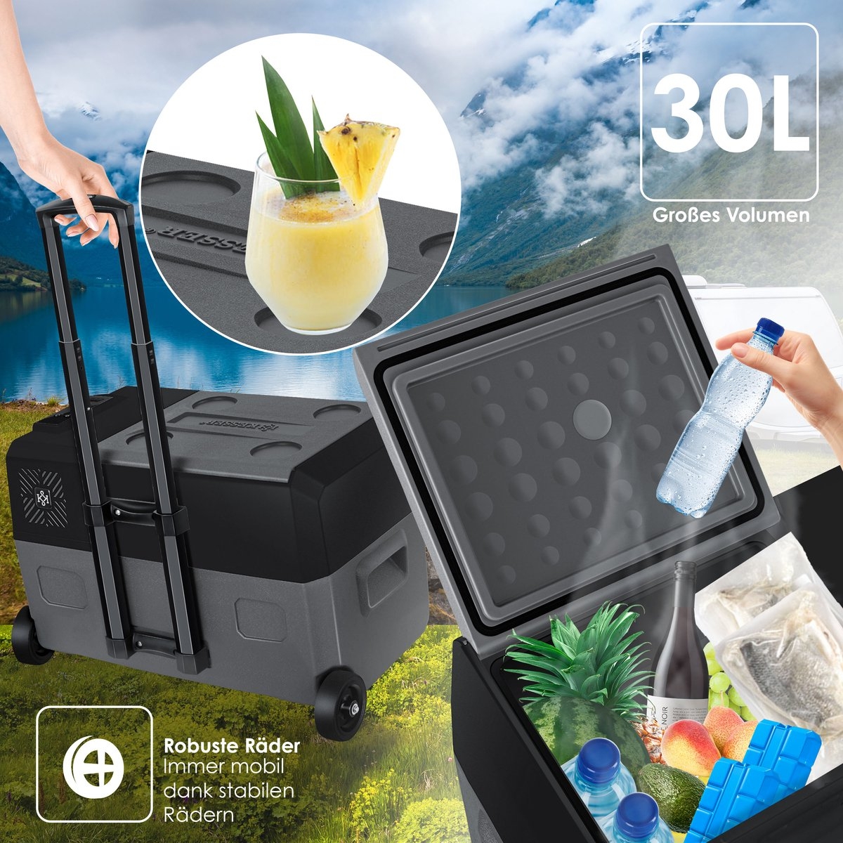 Compressor Koelbox - 30 liter - koel- en vriesvak - APP-bediening / USB-aansluiting 12/24V en 230V - voor auto, vrachtwagen, boot, camper, camping - zwart / grijs - Afbeelding 9