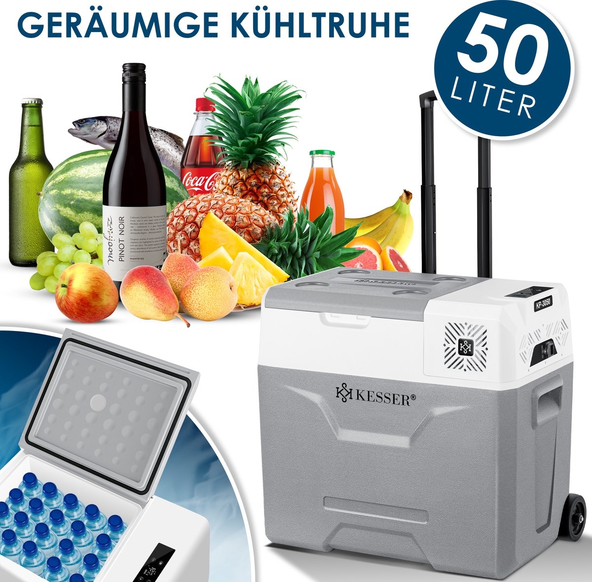 Compressor koelbox - 50 liter - koel- en vriesfunctie - met APP-bediening en USB-aansluiting - 12/24V en 230V - voor auto, vrachtwagen, boot, camper, camping - grijs - Afbeelding 7